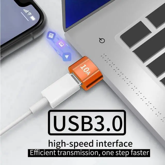 Alt view image 4 of 6 - 4-Pack USB C to USB Adapter (Type C Female to USB-A Male) - 10A Fast Charge & Data Sync, PD Compatible for iPhone 15/14, MacBook, Samsung, iPad, Laptop, Computer - Orange
