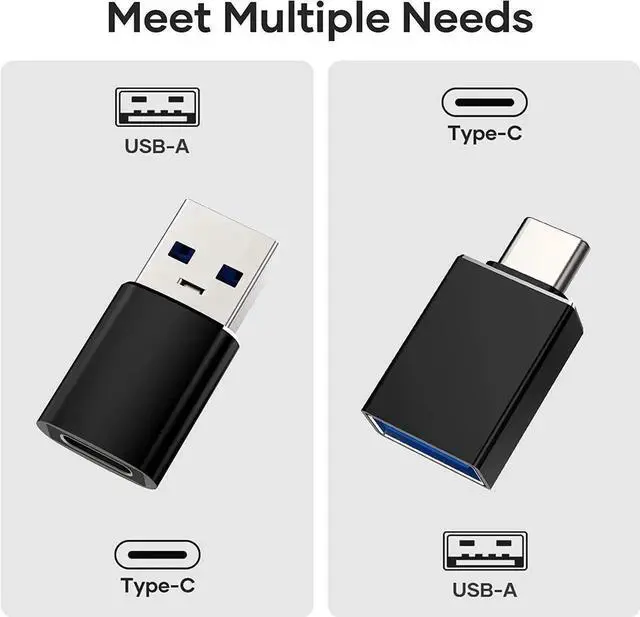 Alt view image 2 of 7 - 4-Pack USB C & USB Adapter Set (2x USB-C to USB-A + 2x USB-A to USB-C), USB 3.1 Type C Adapter for iPhone 15, Android, MacBook, iPad, Laptop, Tablet, PC, Fast Data Sync & Charging