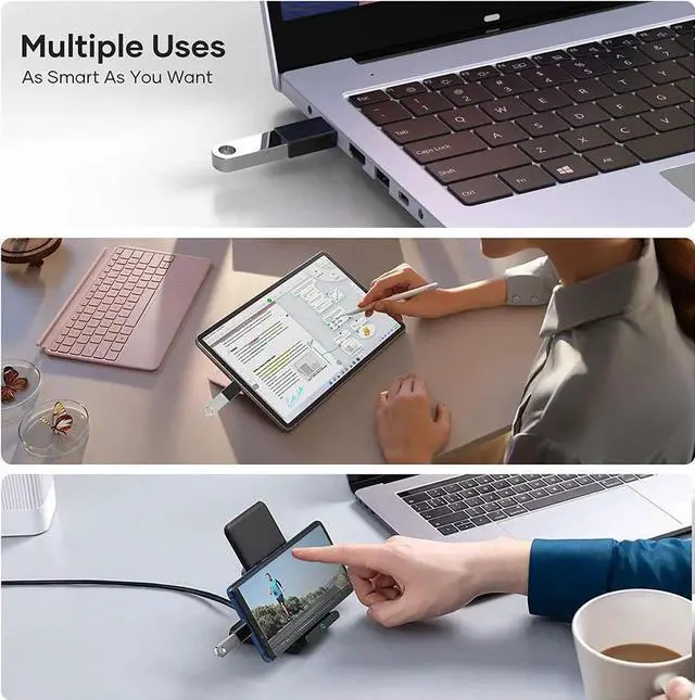 Alt view image 7 of 7 - 4-Pack USB C & USB Adapter Set (2x USB-C to USB-A + 2x USB-A to USB-C), USB 3.1 Type C Adapter for iPhone 15, Android, MacBook, iPad, Laptop, Tablet, PC, Fast Data Sync & Charging