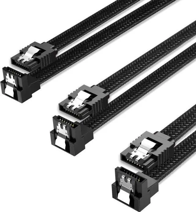 Main image of 3-Pack SATA Cable III (6Gbps) - 90 Degree Right Angle & Straight Locking Latch Data Cable (50cm/18 Inch) for HDD, SSD, CD/DVD Drive - Secure Connection, High Speed Transfer