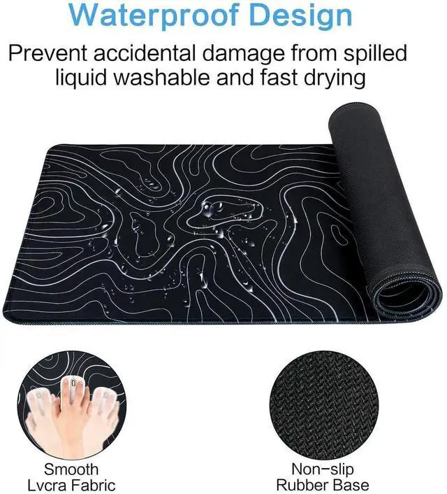 Alt view image 7 of 7 - XXL Gaming Mouse Pad (31.5x11.8 Inch) with Cool Topographic Design, Non-Slip Rubber Base, Stitched Edges, Waterproof Desk Mat for Gaming, Office, Home Computer Setup - Machine Washable (Black)