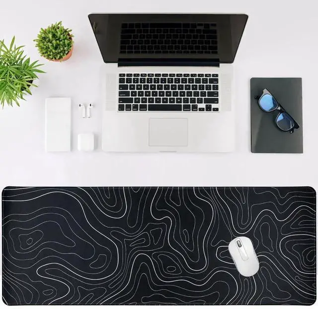 Alt view image 4 of 7 - XXL Gaming Mouse Pad (31.5x11.8 Inch) with Cool Topographic Design, Non-Slip Rubber Base, Stitched Edges, Waterproof Desk Mat for Gaming, Office, Home Computer Setup - Machine Washable (Black)
