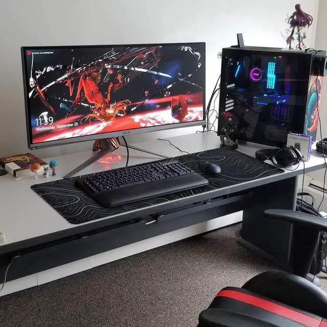 Alt view image 2 of 7 - XXL Gaming Mouse Pad (31.5x11.8 Inch) with Cool Topographic Design, Non-Slip Rubber Base, Stitched Edges, Waterproof Desk Mat for Gaming, Office, Home Computer Setup - Machine Washable (Black)