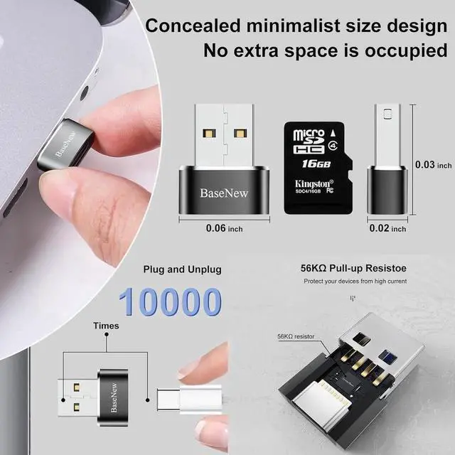 Alt view image 2 of 7 - 10-Pack USB to USB C Adapter Set (Black+Grey), USB A to Type C Converter, High-Speed Data Sync & Charging Compatible with iPhone 15/14/13, iPad, AirPods, Samsung, MacBook, Laptop, Car Play