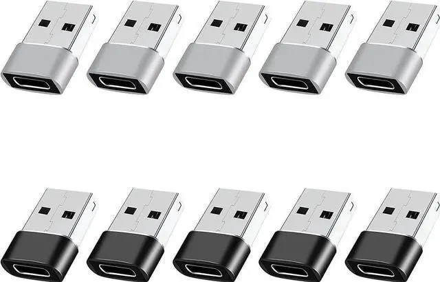 Main image of 10-Pack USB to USB C Adapter Set (Black+Grey), USB A to Type C Converter, High-Speed Data Sync & Charging Compatible with iPhone 15/14/13, iPad, AirPods, Samsung, MacBook, Laptop, Car Play
