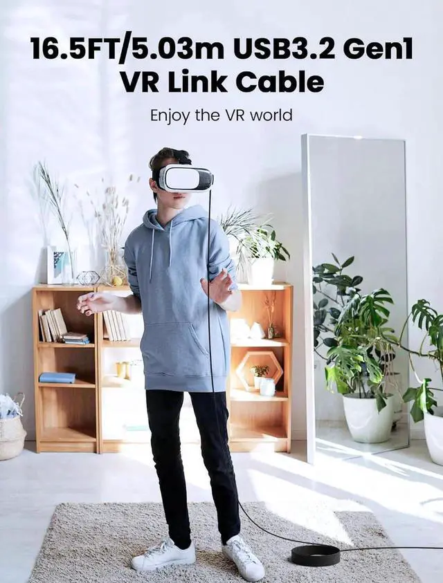 Alt view image 6 of 7 - 16FT/5M USB A to C VR Link Cable for Oculus Meta Quest 3/3S/Pro & Pico 4, 5Gbps High-Speed Data Sync & Charging Cable for Steam VR, PC, VR Headset Accessories (USB 3.0 to Type C)