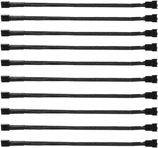 Main image of 10-Pack 11.8 inch PWM Fan Extension Cable, Nylon Braided PC Fan Extension Cord for 3-Pin/4-Pin Cooling Fans, Compatible with ATX Case, CPU Cooler, RGB Fans - Black (30cm)