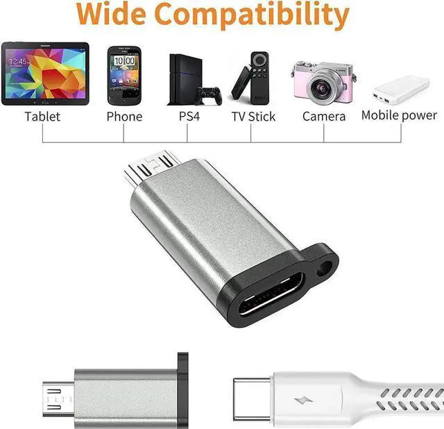 Alt view image 6 of 7 - 3-Pack USB-C to Micro USB Adapter (Type C Female to Micro USB Male), Data Sync & Charging Converter for Galaxy S7/S6/Note5, Kindle, PS4, Cameras - Grey