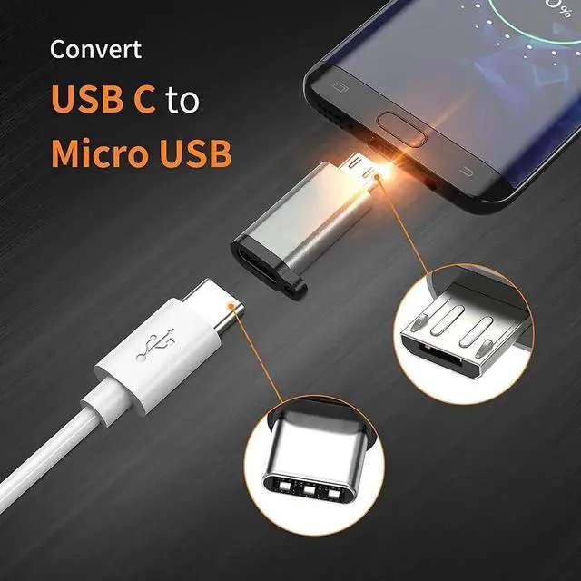 Alt view image 3 of 7 - 3-Pack USB-C to Micro USB Adapter (Type C Female to Micro USB Male), Data Sync & Charging Converter for Galaxy S7/S6/Note5, Kindle, PS4, Cameras - Grey
