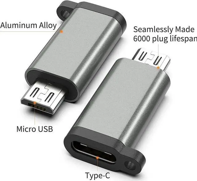 Alt view image 2 of 7 - 3-Pack USB-C to Micro USB Adapter (Type C Female to Micro USB Male), Data Sync & Charging Converter for Galaxy S7/S6/Note5, Kindle, PS4, Cameras - Grey