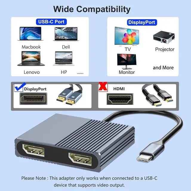 Alt view image 7 of 7 - Display Port Splitter for Dual Monitors, 4K@60Hz USB C to Dual DisplayPort Adapter for Dell/HP/Mac Laptops, Type C to Display Port Multiport with USB3.0/PD, Dual Monitor Adapter, Displayport MST Hub