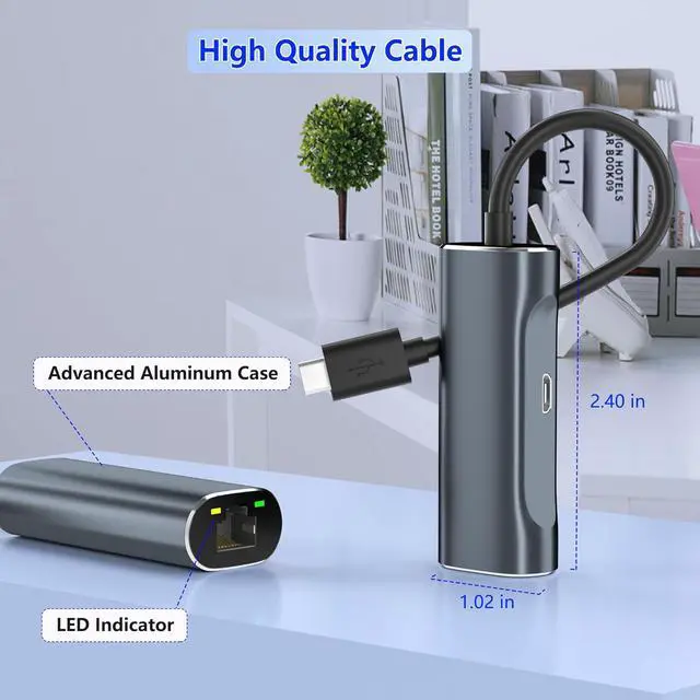 Alt view image 3 of 7 - JVFYI USB C to Ethernet Adapter with 100W Charging Port, 1Gbps Ethernet to USB C Adapter for Chromecast with Google TV, Type-C Gigabit Ethernet LAN Network Connector with Power Delivery