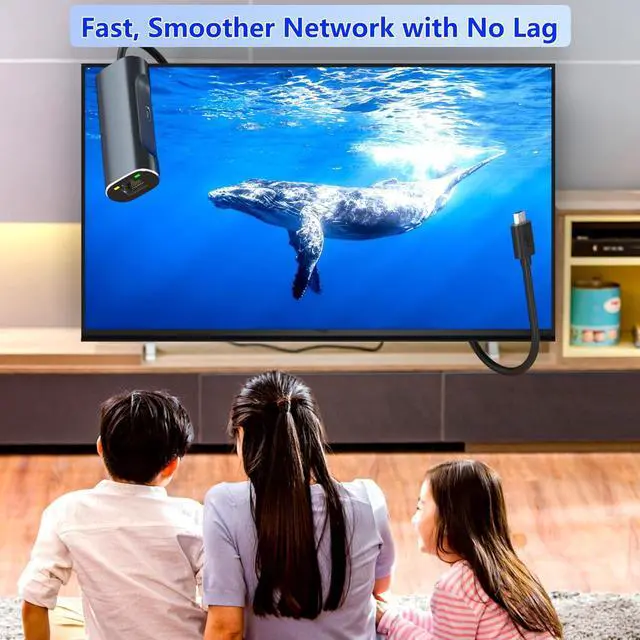 Alt view image 7 of 7 - JVFYI USB C to Ethernet Adapter with 100W Charging Port, 1Gbps Ethernet to USB C Adapter for Chromecast with Google TV, Type-C Gigabit Ethernet LAN Network Connector with Power Delivery