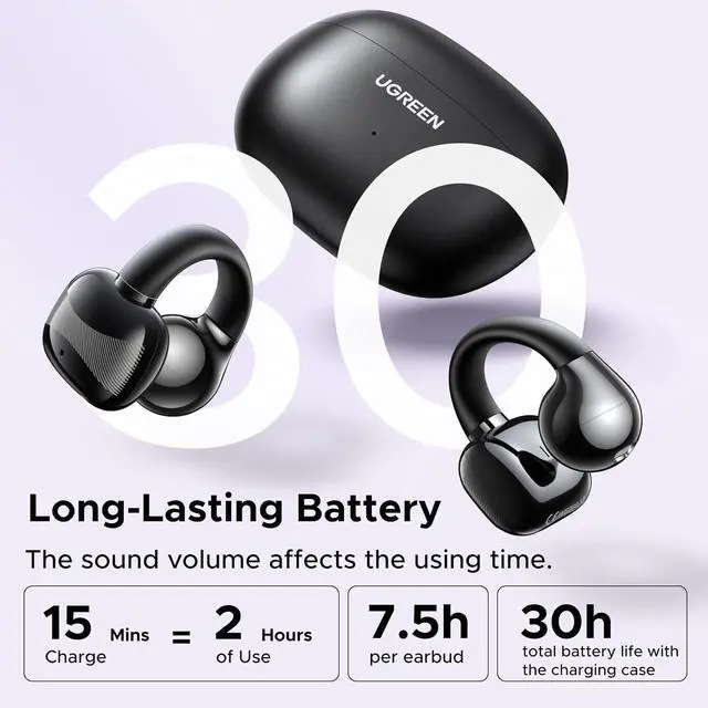 Alt view image 6 of 7 - UGREEN Open Ear Wireless Headphones Bluetooth 5.4, 12mm Driver Sports Earphones with ENC, Fast Charging for 30 Hours Playtime, Compatible with iPhone Android and Bluetooth Devices,Suitable for Running