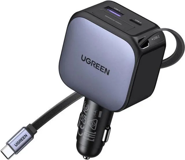 Main image of UGREEN 90W Retractable Car Charger, 3 Port USB C Phone Charger Fast Charging with Type C Cable, Cigarette Lighter Adapter Compatible with MacBook, iPhone 17 16 15 Pro Max, Galaxy S25 S24 Ultra, iPad