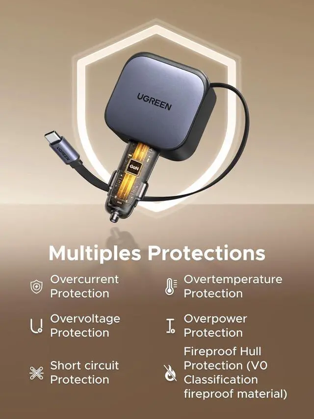 Alt view image 6 of 7 - UGREEN 90W Retractable Car Charger, 3 Port USB C Phone Charger Fast Charging with Type C Cable, Cigarette Lighter Adapter Compatible with MacBook, iPhone 17 16 15 Pro Max, Galaxy S25 S24 Ultra, iPad