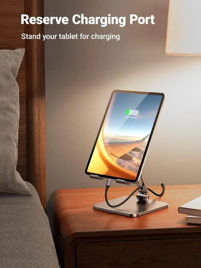 Alt view image 4 of 7 - UGREEN Tablet Stand Compatible for iPad Desk Stand Holder Adjustable Aluminum Thicker Base Compatible with iPad Pro Air Mini 13 12.9 11 Inch Home Office Desk Accessories Grey