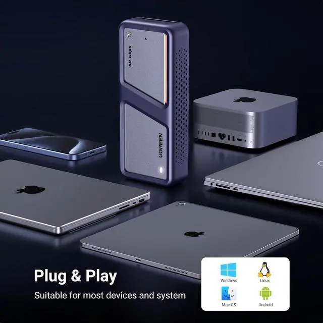 Alt view image 6 of 7 - UGREEN 40Gbps M.2 NVMe Enclosure with Cooling Fan, Anti-Drop SSD Enclosure for MacBook, Aluminum M.2 Enclosure Support M/B+M Key Size 2280/2260/2242/2230 Compatible with Thunderbolt 3/4/USB4/3.2/3.1