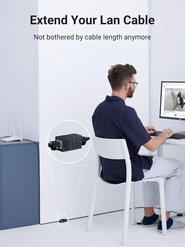 Alt view image 2 of 7 - UGREEN RJ45 Coupler 2 Pack, Ethernet Extender 1000Mbps in Line Coupler Cat7 Cat6 Cat5e Cable Connector Ethernet Adapter Female to Female Black