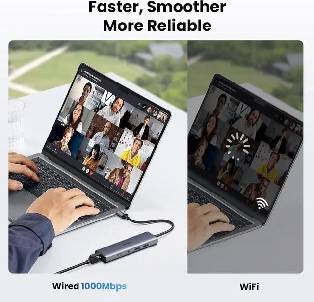 Alt view image 4 of 7 - UGREEN USB to Ethernet Adapter, 5 in 1 USB Hub with Ethernet with 2* USB-C 3.2 (10Gbps) + 1*USB-A 3.2/1*USB-A 2.0/Gigabit RJ45, Network LAN Internet Dongle Compatible for Laptop, MacBook Pro/Air, XPS