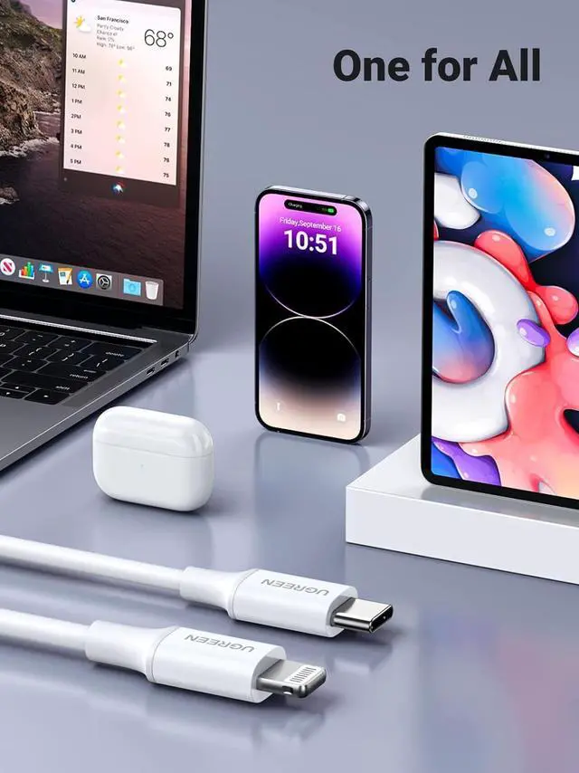 Alt view image 6 of 7 - UGREEN USB C to Lightning Cable- 3FT MFi Certified PD Fast Charging Lightning Cord Compatible with iPhone 16/15/14/14 Pro/13/13 Pro/12/12 Pro/11, MacBook, iPad, AirPods Pro