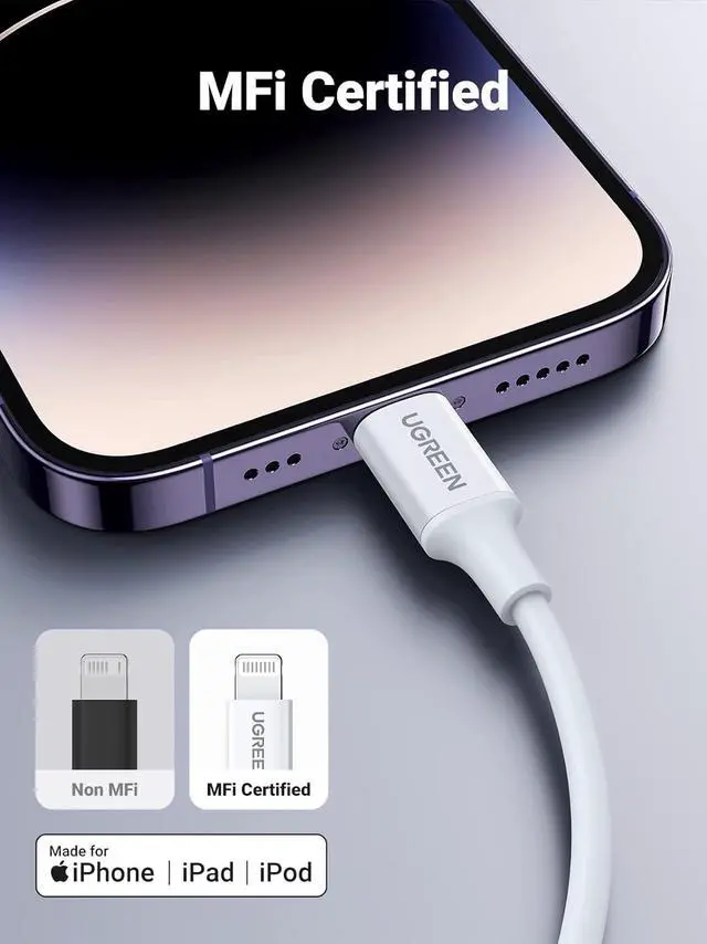 Alt view image 3 of 7 - UGREEN USB C to Lightning Cable- 3FT MFi Certified PD Fast Charging Lightning Cord Compatible with iPhone 16/15/14/14 Pro/13/13 Pro/12/12 Pro/11, MacBook, iPad, AirPods Pro