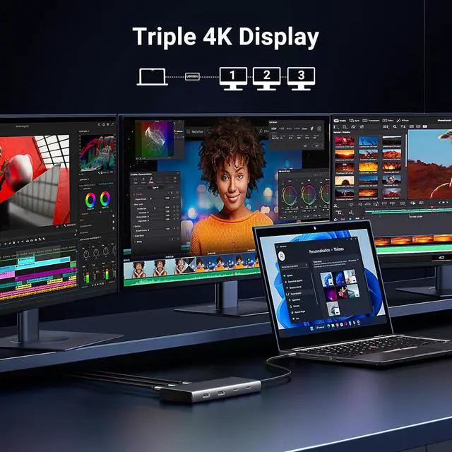 Alt view image 3 of 7 - UGREEN 8 in 1 USB C Docking Station with Dual Monitor, 4K Triple Display USBC Hub with 2 HDMI, DP, 2 USB A&C 3.2 Ports, 100W PD, USB-C Dock Compatible for MacBook, Dell, HP, Lenovo, Surface etc