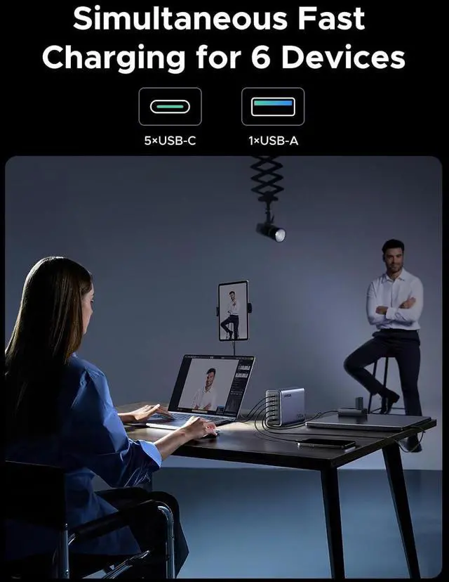 Alt view image 3 of 7 - UGREEN Nexode 500W GaN Charging Station, 6-Port USB-C & USB-A with 240W Single Port, Smart Temperature Control & Space-Saving Design for iPhone 17/16/15, Galaxy S25/S24, MacBook Pro/Air, iPad, Laptops