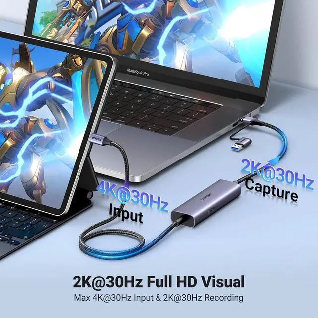 Alt view image 2 of 7 - UGREEN 2K 30FPS 1080P 60FPS USB C Video Capture Card with 100W Power Delivery Type C to 4K USB3.0 Capture Card for Streaming, Gaming, Compatible with Switch, iPad, Quest 3, Steam Deck, iPhone 17
