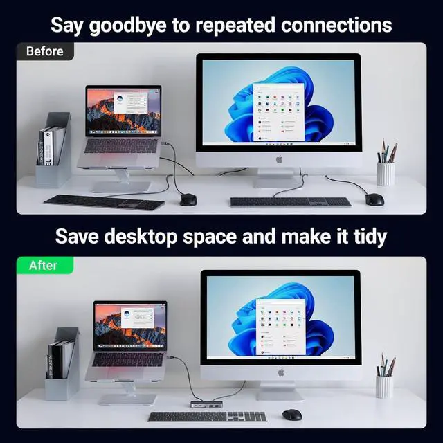 Alt view image 5 of 7 - UGREEN USB Switch A & C Input for Computers - Share 4 Ports, Switcher Selector for PC, Laptop, Keyboard, Mouse, Webcam, Microphone - Adapter With 2 USB-C Data Cables and Remote