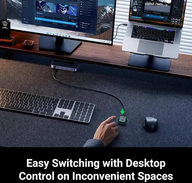 Alt view image 6 of 7 - UGREEN USB Switch A & C Input for Computers - Share 4 Ports, Switcher Selector for PC, Laptop, Keyboard, Mouse, Webcam, Microphone - Adapter With 2 USB-C Data Cables and Remote