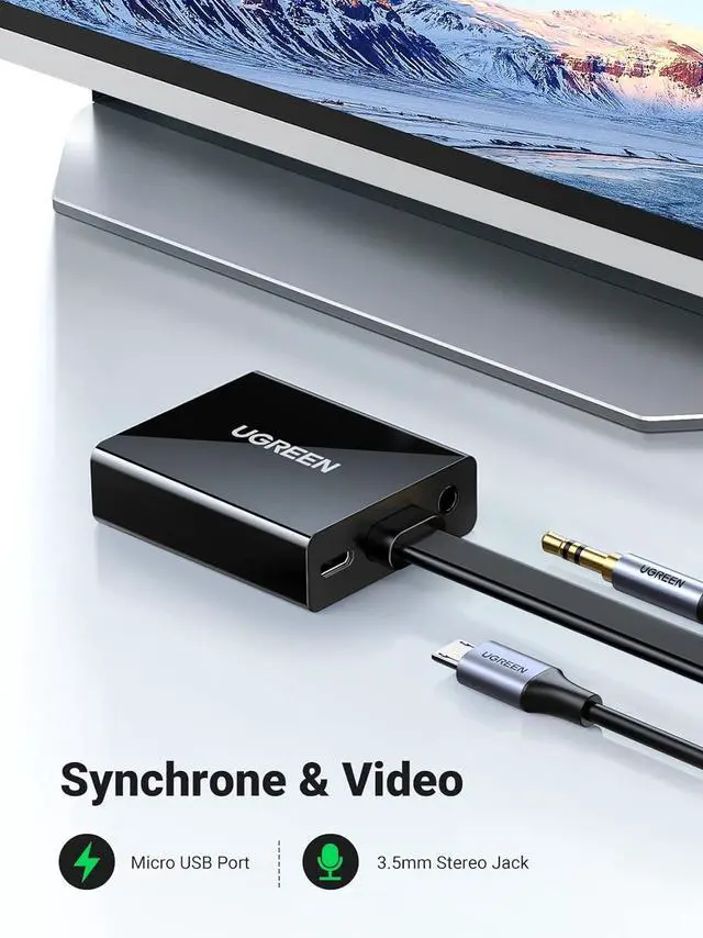 Alt view image 7 of 7 - UGREEN Active HDMI to VGA Adapter with 3.5mm Audio Jack HDMI Male to VGA Female up to 1080P for PC Laptop Ultrabook Raspberry Pi Chromebook Black