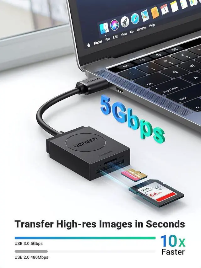 Alt view image 2 of 7 - UGREEN SD Card Reader USB 3.0 Dual Slot Flash Memory Card Reader TF SD SDXC SDHC MMC RS-MMC Micro SDXC Micro SDHC UHS-I for Mac Windows Linux Chrome Read 2 Cards Simultaneously