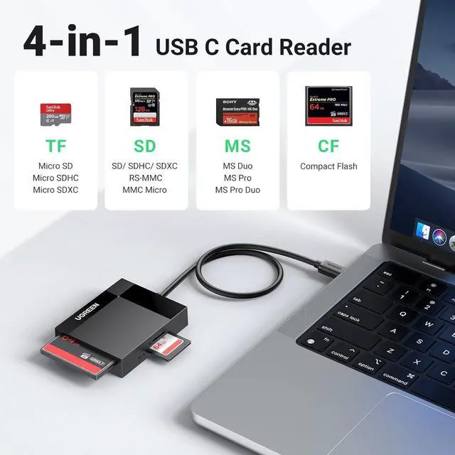 Alt view image 2 of 7 - UGREEN USB C SD Card Reader 4-in-1 Memory Card Adapter External SD Micro SD MS CF Compact Flash Camera Card Reader Compatible with iPhone 15, Trail Camera, MacBook, iPad