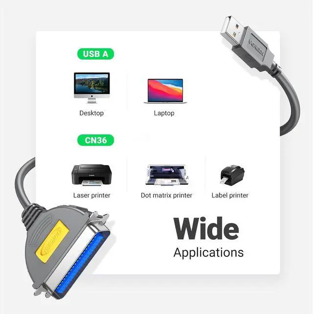 Alt view image 2 of 7 - UGREEN 6.6FT USB to Parallel Port Printer Cable, CN36 Cable Adapter IEEE1284 for Old Printer, Centronics Parallel Converter with Fast Transmission