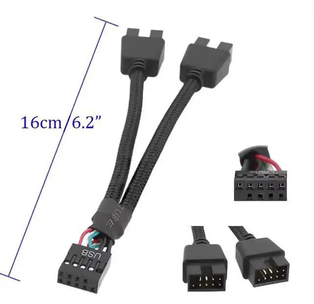 Alt view image 2 of 6 - 1 Pack Motherboard 9 Pin USB 2.0 to Dual 9 Pin Extension Splitter, Motherboard USB Splitter 9 Pin Header Cable, USB2.0 Header Splitter for Internal Computer Motherboard (Braided Black)