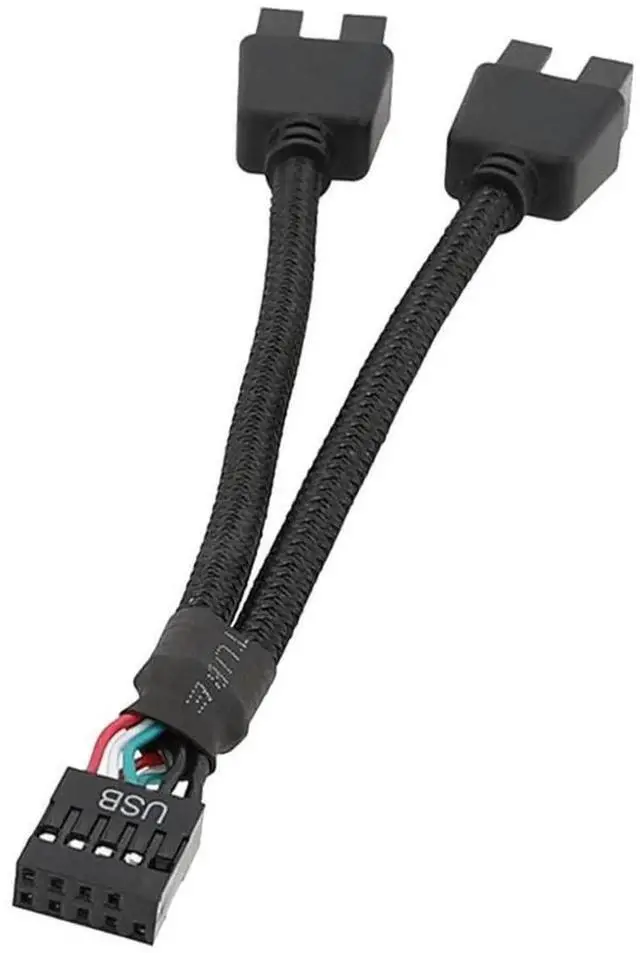 Main image of 1 Pack Motherboard 9 Pin USB 2.0 to Dual 9 Pin Extension Splitter, Motherboard USB Splitter 9 Pin Header Cable, USB2.0 Header Splitter for Internal Computer Motherboard (Braided Black)