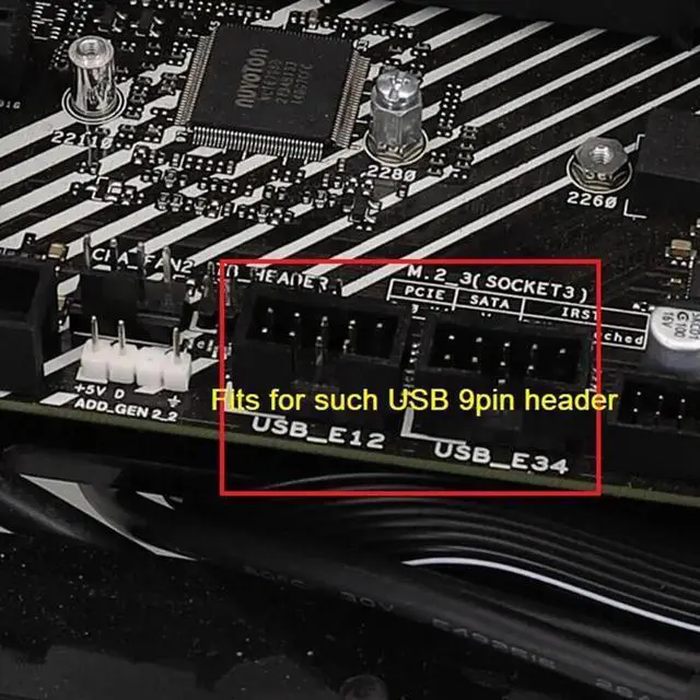 Alt view image 6 of 6 - 1 Pack Motherboard 9 Pin USB 2.0 to Dual 9 Pin Extension Splitter, Motherboard USB Splitter 9 Pin Header Cable, USB2.0 Header Splitter for Internal Computer Motherboard (Braided Black)