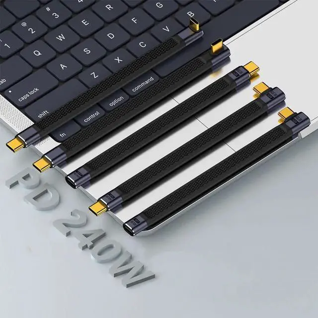 Alt view image 6 of 7 - 40Gbps USB Type C Cable, Straight Male to 90 Degree Left & Right Angle Male USB C Cable, 240W PD QC Cord for Thunderbolt 4/3, 8K@60Hz, 0.39ft