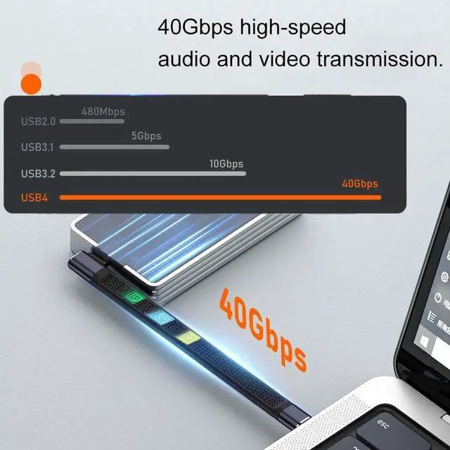 Alt view image 5 of 7 - 40Gbps USB Type C Cable, Straight Male to 90 Degree Left & Right Angle Male USB C Cable, 240W PD QC Cord for Thunderbolt 4/3, 8K@60Hz, 0.39ft