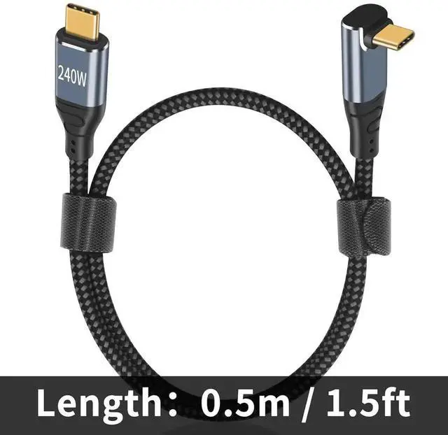 Alt view image 7 of 7 - USB C 90 Degree Cable 1.5ft, 240W Fast Charging PD 3.1 Type C to Type C Cable Short Braided 3A 90 Degree Up Down Angle USB C Cable for iPad Pro Galaxy Air MacBook