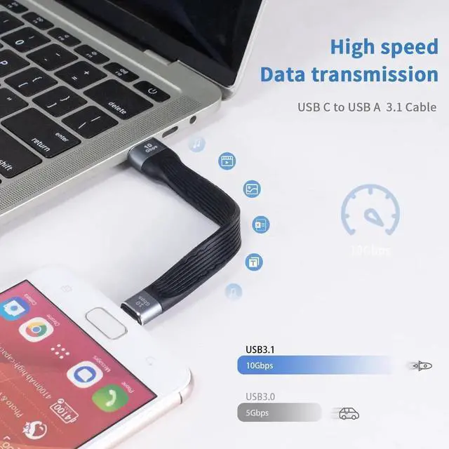 Alt view image 3 of 7 - Short USB C Cable 6Inch, Type C Male to Type A Male Adapter Cable, 10Gbps USB C Fast Charging Cord Short for MacBook, Laptop, Dock Station