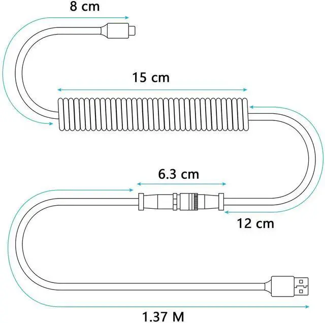 Alt view image 3 of 7 - Coiled Keyboard Cable for Gaming Keyboard, Coiled Aviator Keyboard Cables Type-C to USB A Cable with Detachable Aviator Connector, Double-Sleeved Mechanical Keyboard Wire (Black)