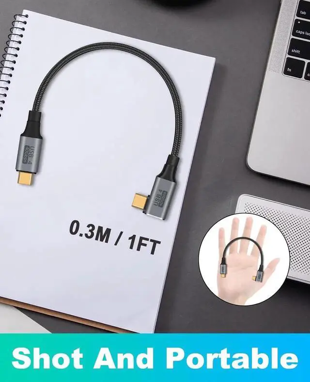 Alt view image 6 of 7 - Right Angle USB C Cable 100W, 1 feet USB C to USB C Cable Short, USB C Short Cable 40Gbps, Right Angle USB 4 Cable Support 8K@60Hz Video for Thunderbolt 4, MacBook Pro/Air.