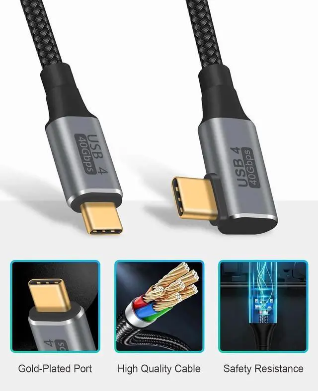 Alt view image 2 of 7 - Right Angle USB C Cable 100W, 1 feet USB C to USB C Cable Short, USB C Short Cable 40Gbps, Right Angle USB 4 Cable Support 8K@60Hz Video for Thunderbolt 4, MacBook Pro/Air.