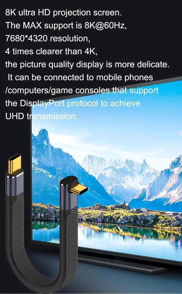 Alt view image 2 of 7 - 40Gbps USB Type C Cable, Straight Male to 90 Degree Up & Down Angle Male USB C Cable, 240W PD QC Cord for Thunderbolt 4/3, 8K@60Hz, 0.39ft