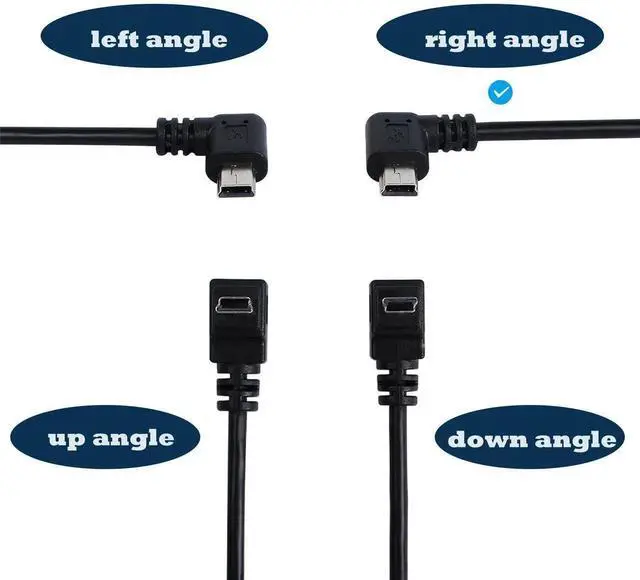 Alt view image 4 of 6 - 90 Degree Mini USB Cable Angle Mini 5pin USB B Male to USB 2.0 Male Data Sync Charging Extension Cable for GPS Dash Cam Black Right Angle 4.9FT