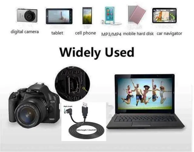 Alt view image 2 of 6 - 90 Degree Mini USB Cable Angle Mini 5pin USB B Male to USB 2.0 Male Data Sync Charging Extension Cable for GPS Dash Cam Black Right Angle 4.9FT