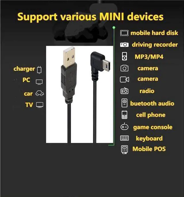 Alt view image 5 of 6 - 90 Degree Mini USB Cable Angle Mini 5pin USB B Male to USB 2.0 Male Data Sync Charging Extension Cable for GPS Dash Cam Black Right Angle 4.9FT
