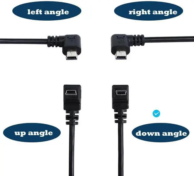 Alt view image 6 of 6 - 90 Degree Mini USB Cable Angle Mini 5pin USB B Male to USB 2.0 Male Data Sync Charging Extension Cable for GPS Dash Cam Black Down Angle 4.9FT